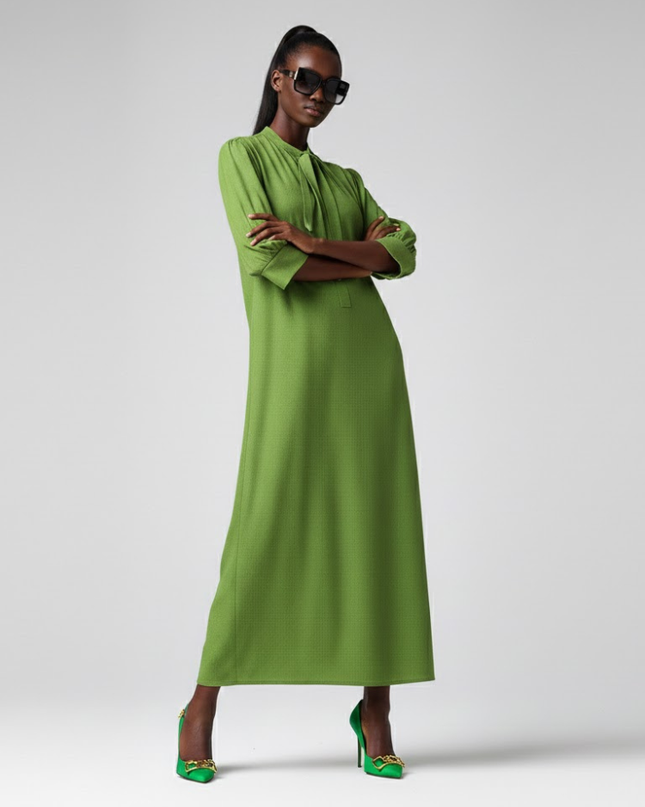 Long BRYANT Green Bow Dress Prêt-à-Porter BYMANYC ® New York-0