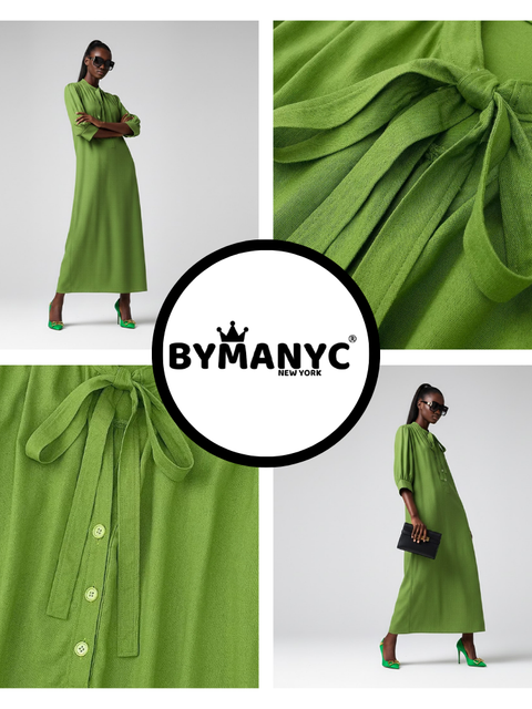 Long BRYANT Green Bow Dress Prêt-à-Porter BYMANYC ® New York-2