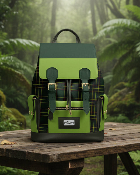 Luxuriöser Veganer Rucksack TARTAN GREEN EDGE – BYMANYC ® New York