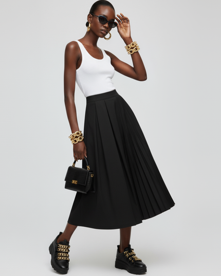 MIDTOWN DELUXE Pleated Midi Skirt ECO FASHION BYMANYC ® New York-0