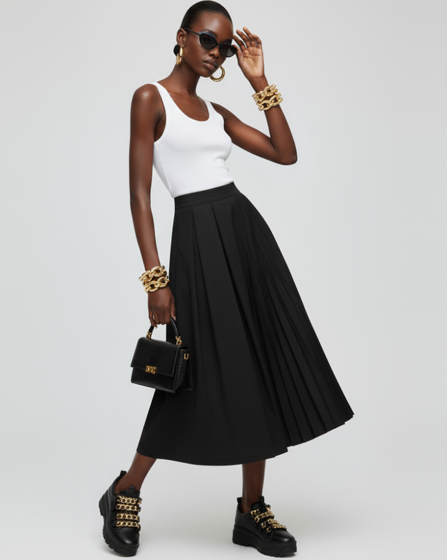 MIDTOWN DELUXE Pleated Midi Skirt ECO FASHION BYMANYC ® New York-0