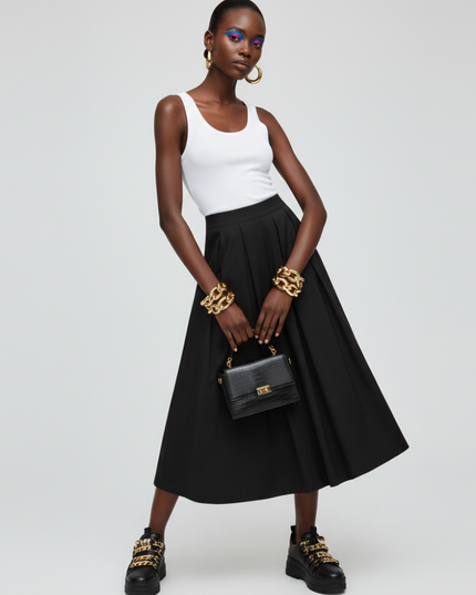 MIDTOWN DELUXE Pleated Midi Skirt ECO FASHION BYMANYC ® New York-1
