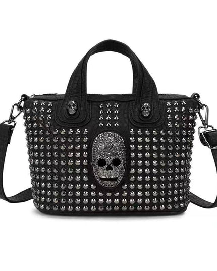 3D Crystal Skull Bag With Studded Tote Satchel Bag-0