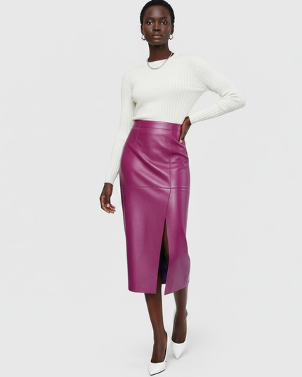 💟 BLEECKER Vegan Leather Midi Pencil Rock | Purple Pink | COUTURE in NOLITA