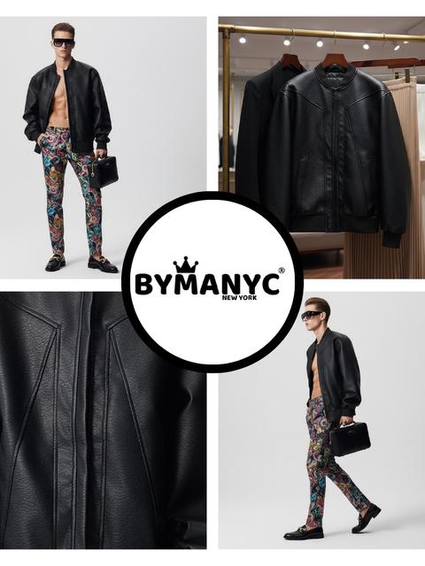 Men's Vegan Leather Bomber Jacket EAST VILLAGE NYFW New Colecction BYMANYC ® New York-2