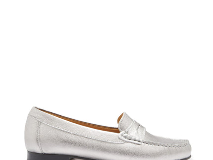 Women's Penny Loafers Leather Sole, titanium metallic leather