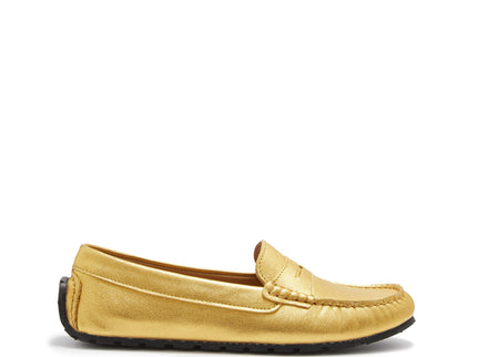 Women's Tyre Sole Penny Loafers, yellow gold leather