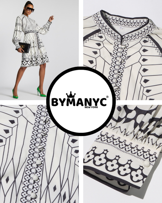 Midi Dress New Collection BYMANYC ® New York • Butterfly Geometric Print-1