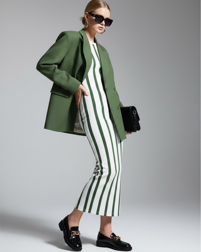 Moss Green Tailored Blazer with Double-Breasted Design • BYMANYC ® New York-1