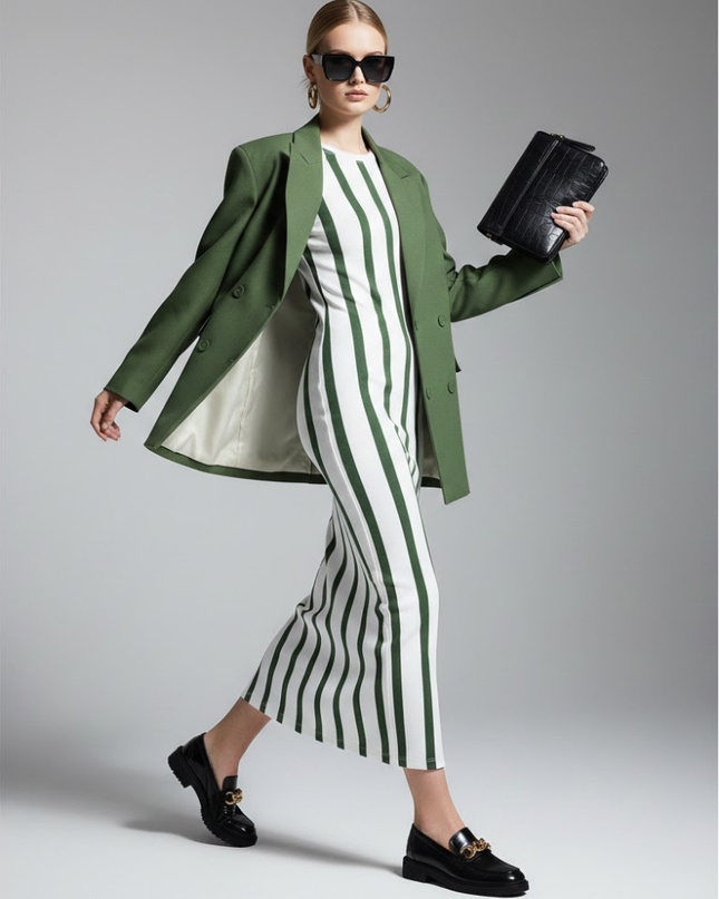Moss Green Tailored Blazer with Double-Breasted Design • BYMANYC ® New York-0