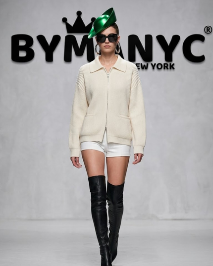 BYMANYC ® New York | Ribbed Zip-Front Knit Jacket | Off White | Damen