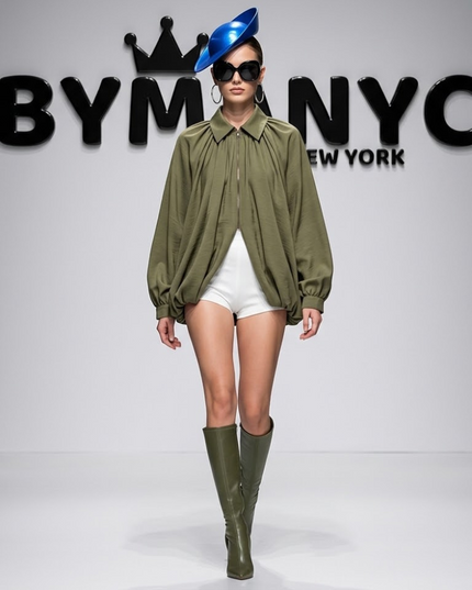 BYMANYC | Oversize-Blusenjacke mit Reissverschluss | Olivgrün