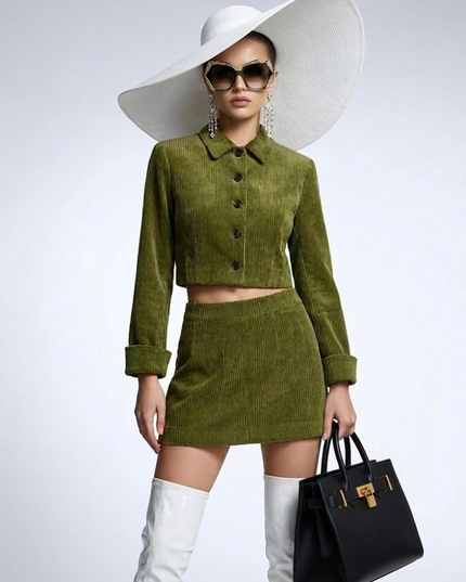 💟 NOLITA Corduroy Jacke & Rock Set | Military Green | Prêt-à-Porter