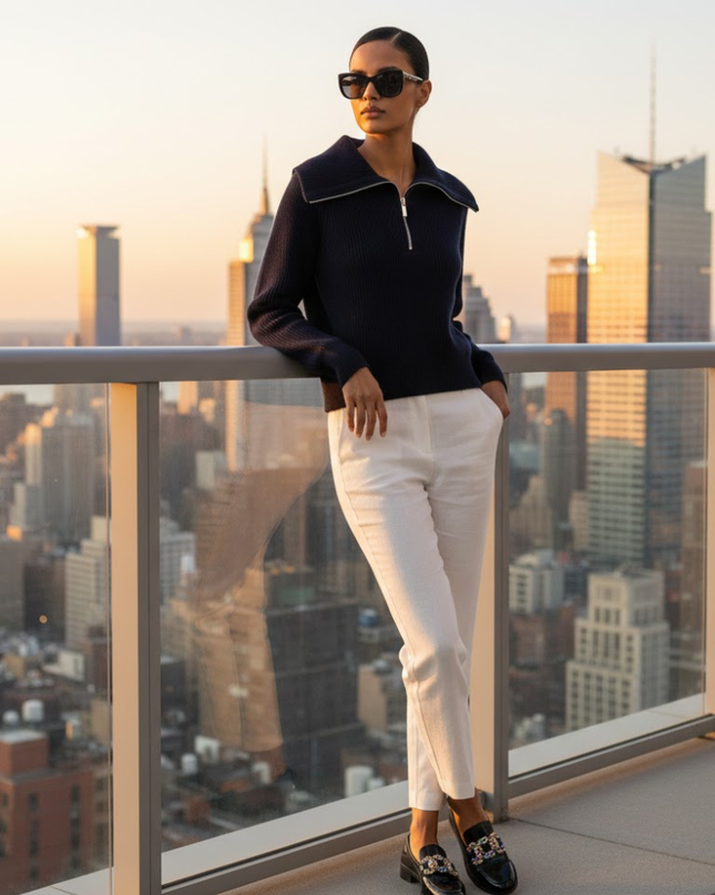 Navy ROCKEFELLER Quarter-Zip Sweater Prêt-à-Porter BYMANYC ® New York-0
