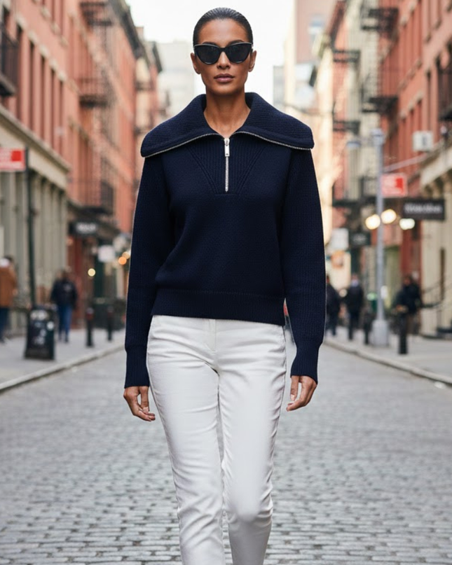 Navy ROCKEFELLER Quarter-Zip Sweater Prêt-à-Porter BYMANYC ® New York-1