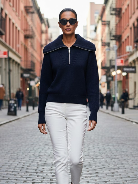 Navy ROCKEFELLER Quarter-Zip Sweater Prêt-à-Porter BYMANYC ® New York-1
