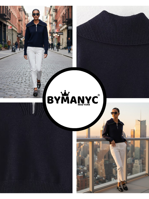 Navy ROCKEFELLER Quarter-Zip Sweater Prêt-à-Porter BYMANYC ® New York-2