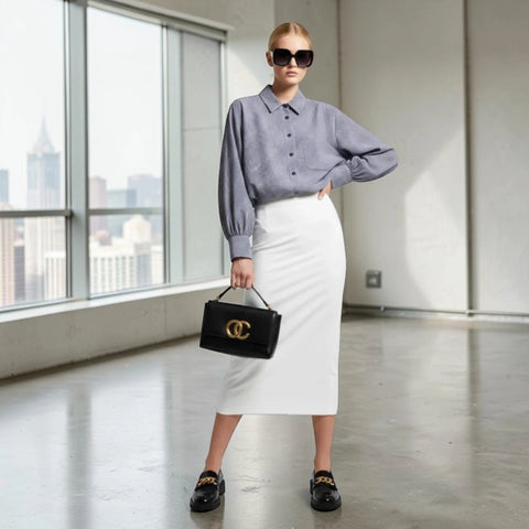 Gingham Check Shirt with Elastic Hem and Puff Sleeves • BYMANYC ® New York