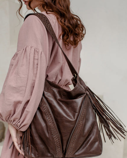 Nomad Tassel Leder-Tote | Handgefertigt mit Quasten & Stickerei