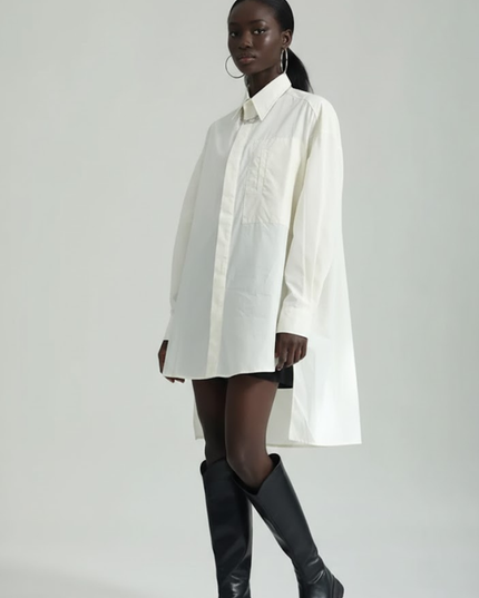 BYMANYC ® New York | Oversize-Hemdkleid mit asymmetrischem Saum | Blau/Weiss