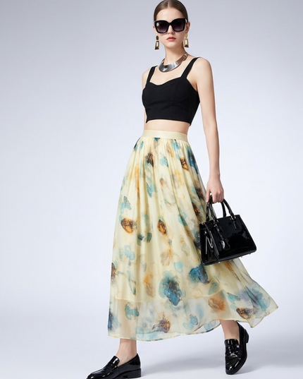 BYMANYC ® New York | HAMPTONS ABSTRACT PRINT Maxirock | Champagner/Multicolor