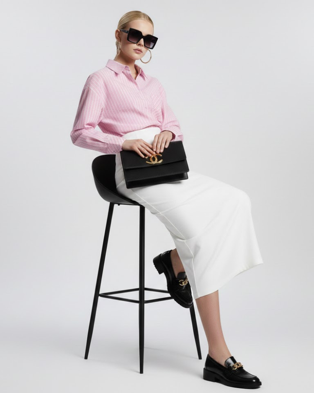 Pink Striped Oversized Shirt with Geometric Pocket • BYMANYC ® New York-1