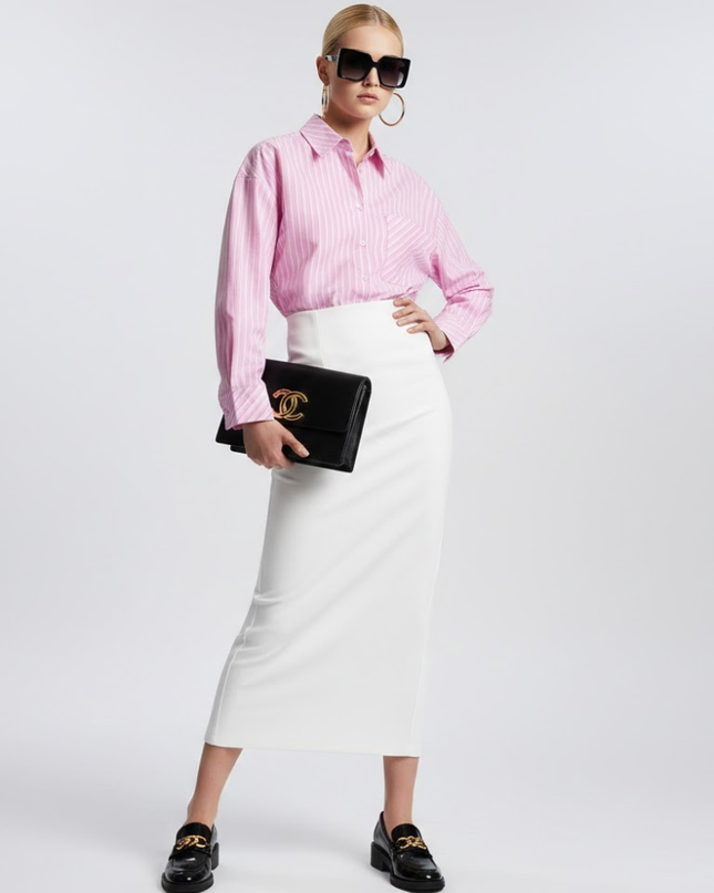 Pink Striped Oversized Shirt with Geometric Pocket • BYMANYC ® New York-0