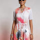 Rosa-oranges Blumen-Plissee-Midikleid GRAMERCY • BYMANYC ® New York