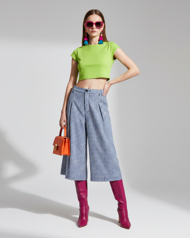 Plaid Wide-Leg Pants 7/8, Brooklyn Heights | Women - BYMANYC ® New York-0