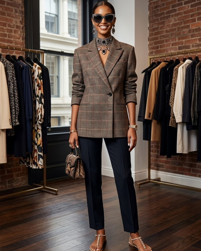 Plaid Wool-Blend Blazer SOHO New Collection FASHION BYMANYC ® New York-0