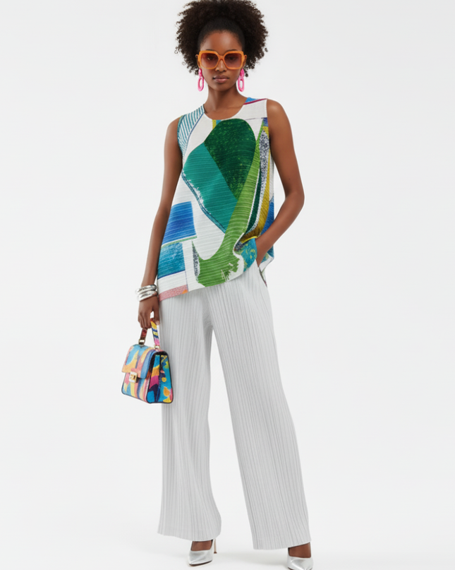 Pleated Printed Sleeveless Top, Coney Island | Women - BYMANYC ® New York-0