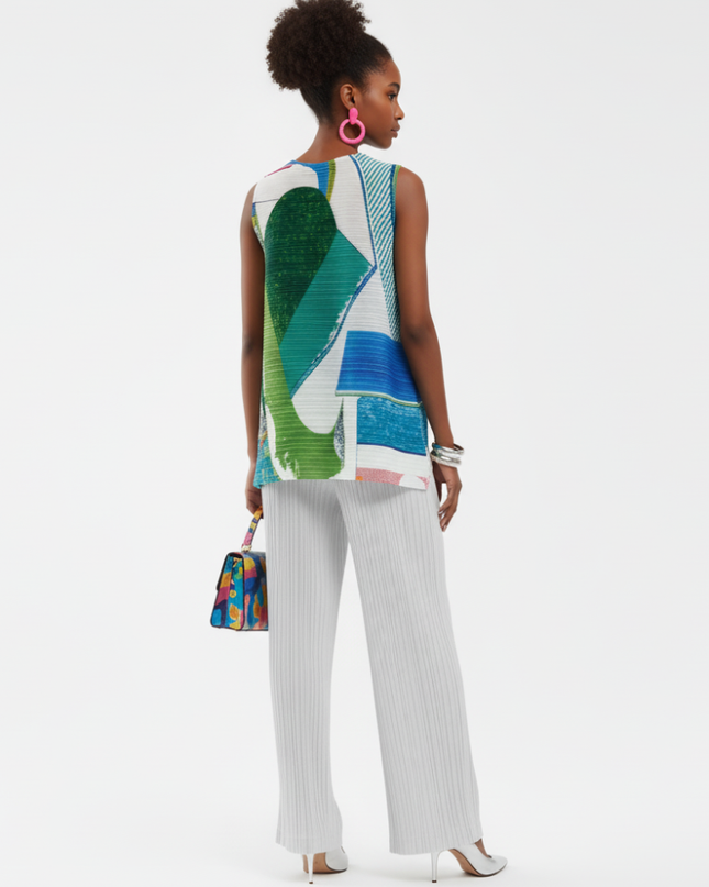 Pleated Printed Sleeveless Top, Coney Island | Women - BYMANYC ® New York-1
