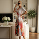 Rosa-oranges Blumen-Plissee-Midikleid GRAMERCY • BYMANYC ® New York