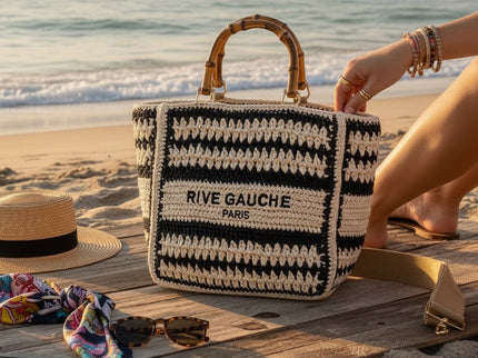CROCHET Woven Shopper RIVE GAUCHE with Bamboo Handles