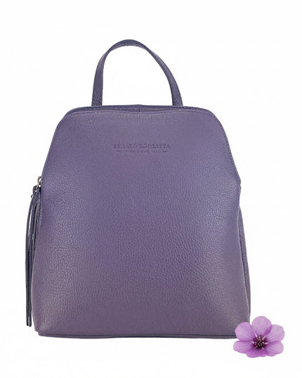 RB1018Y | Zaino Donna Doppio scomparto in Vera Pelle Made in Italy con spallacci regolabili. Accessori in metallo Canna di Fucile - Colore Viola - Dimensioni: cm 26 x 30 x 14,5-2