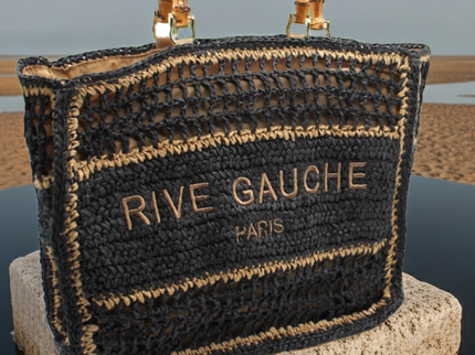 CROCHET Woven Shopper RIVE GAUCHE with Bamboo Handles