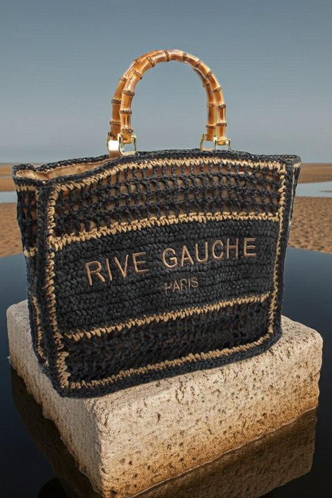 CROCHET Geflochtener Shopper RIVE GAUCHE mit Bambusgriffen (gross)