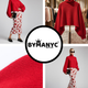 Red Knit Sweater with Peris Neck and Puff Sleeves • BYMANYC ® New York-3