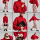 Red Knit Sweater with Peris Neck and Puff Sleeves • BYMANYC ® New York-1