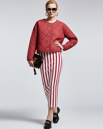 BYMANYC ® New York | Gesteppte Jacke Florale Stickerei | Watermelon Red