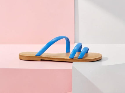 Cacau Kalbsleder-Sandalen Blau – Drei-Riemen-Slide