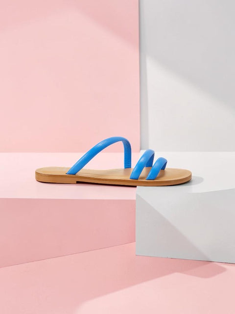 Cacau Kalbsleder-Sandalen Blau – Drei-Riemen-Slide