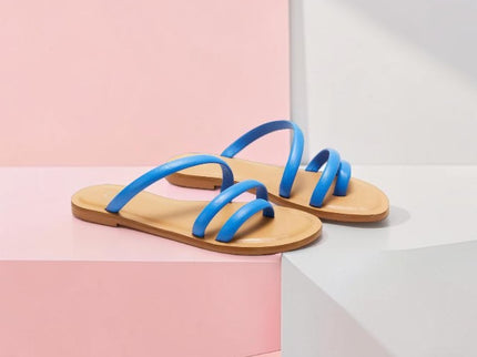 Cacau Kalbsleder-Sandalen Blau – Drei-Riemen-Slide