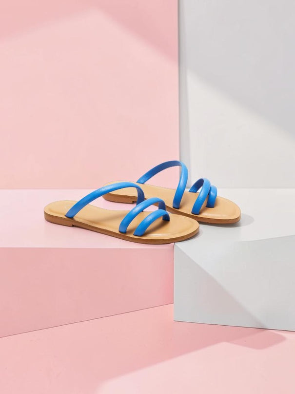 Cacau Kalbsleder-Sandalen Blau – Drei-Riemen-Slide