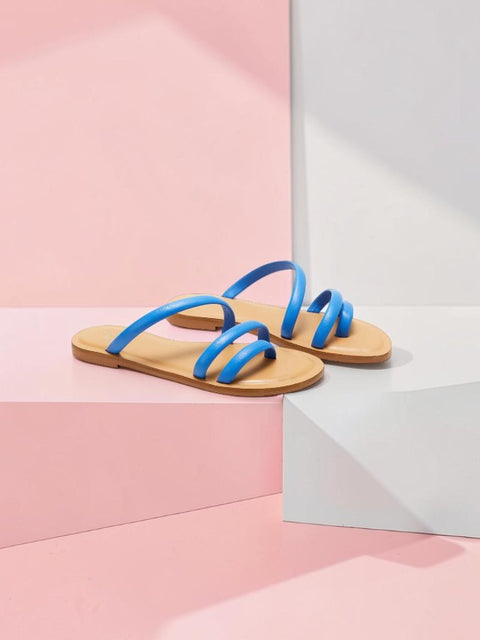 Cacau Kalbsleder-Sandalen Blau – Drei-Riemen-Slide