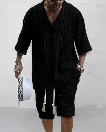 Men Casual Knitted Two Piece Shorts Summer set