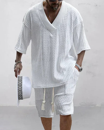 Men Casual Knitted Two Piece Shorts Summer set