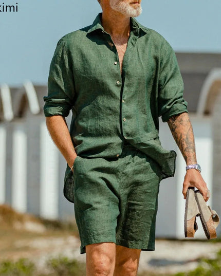 Men's Summer Comfy Cotton Linen Shorts set