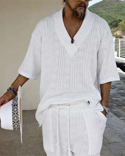 Men Casual Knitted Two Piece Shorts Summer set