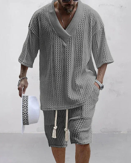 Men Casual Knitted Two Piece Shorts Summer set